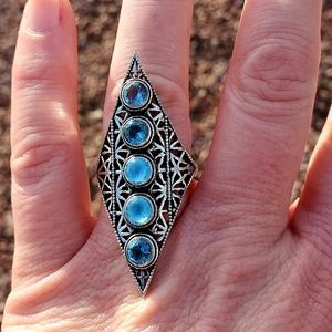New Blue Topaz 925 Silver Statement Ring.